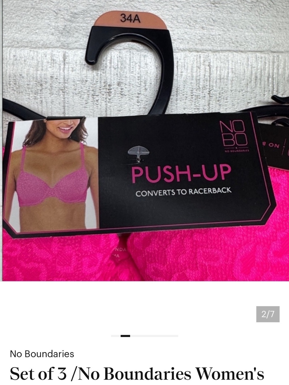 Set of 3 Women’s Lace Push Up Bra from No Boundaries - Picture 2 of 7
